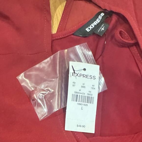 Express NWT Chiffon Red Bodysuit Sheer Long Sleeves Open back ethereal top - Picture 3 of 5